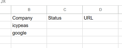 Copy the cells below, replacing the company names with the ones you want to find URLs for.