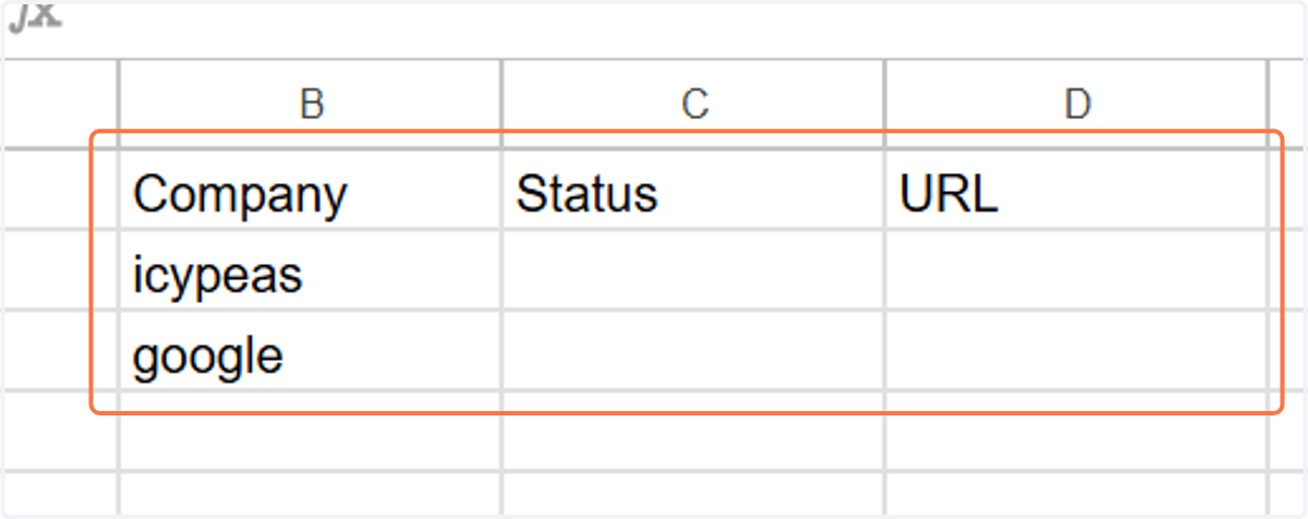 Copy the cells below, replacing the company names with the ones you want to find URLs for.