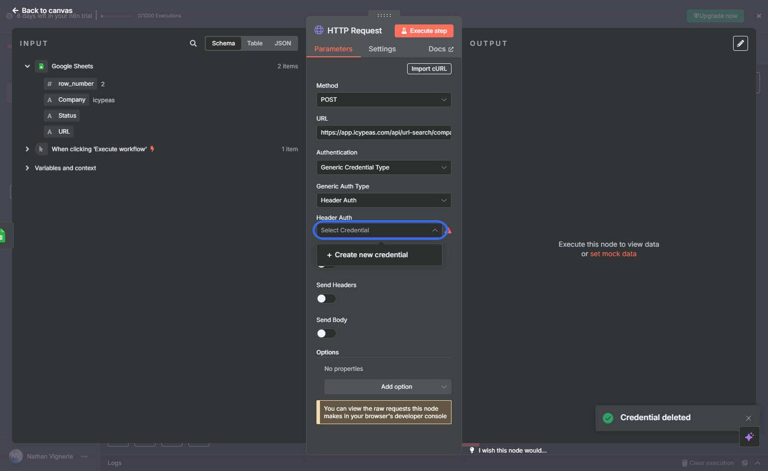 Click on "Select Credential" and select "Create new credential".