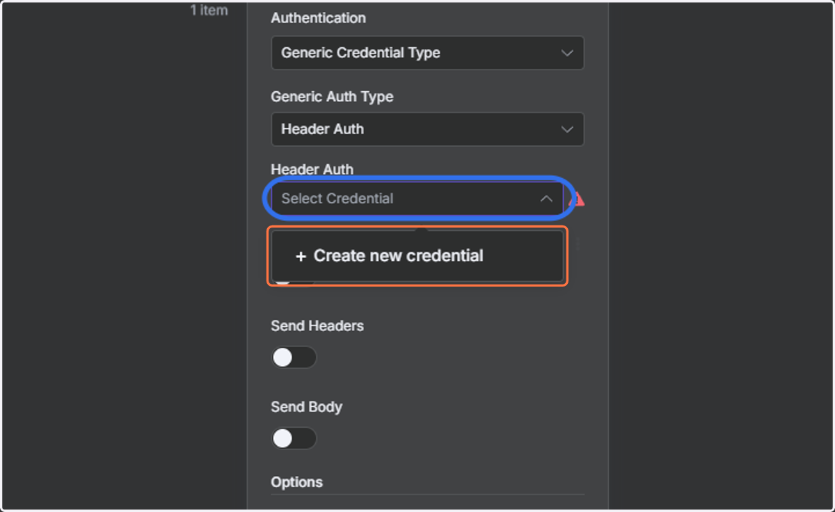 Click on "Select Credential" and select "Create new credential".