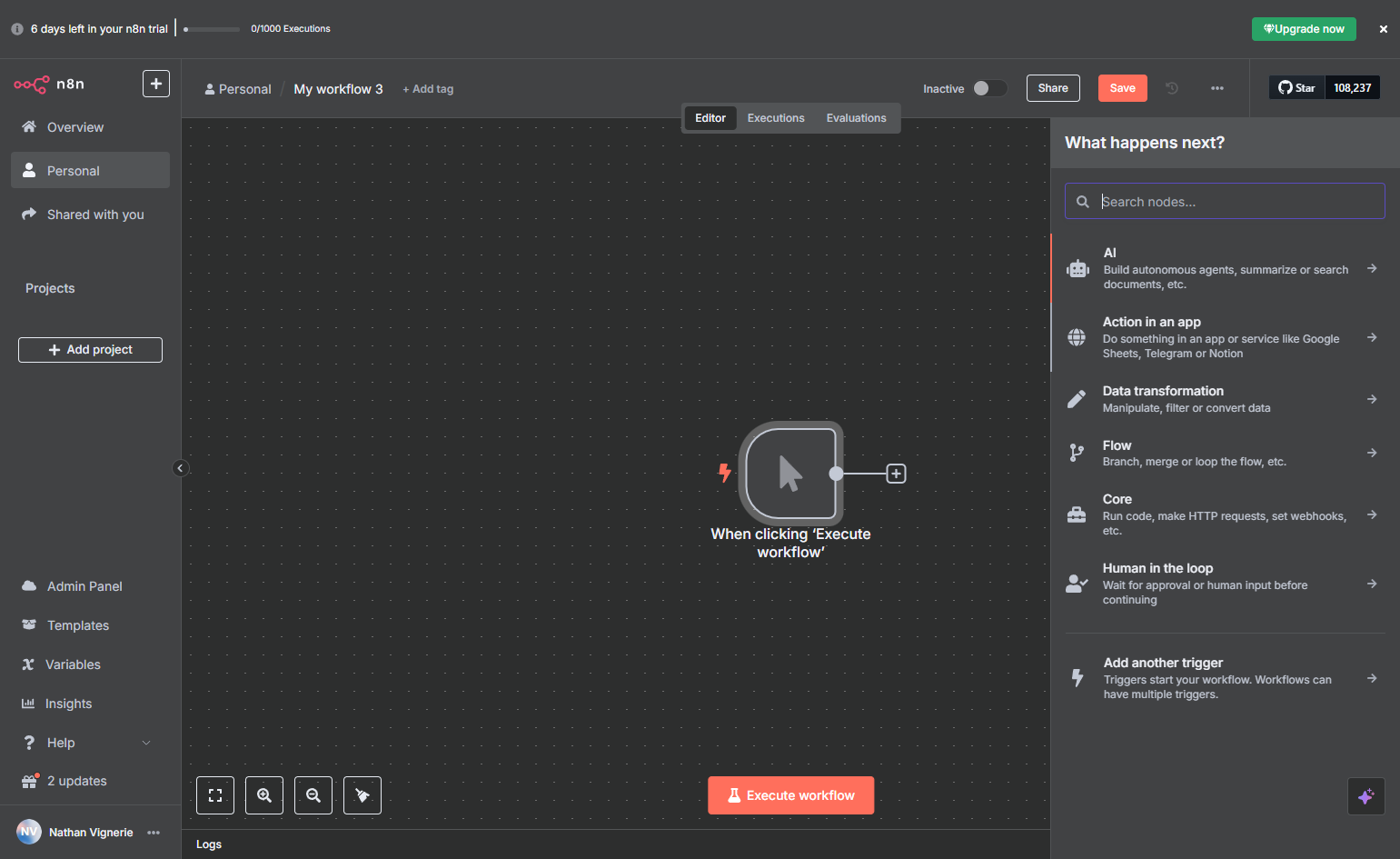 Select on Action in an app.