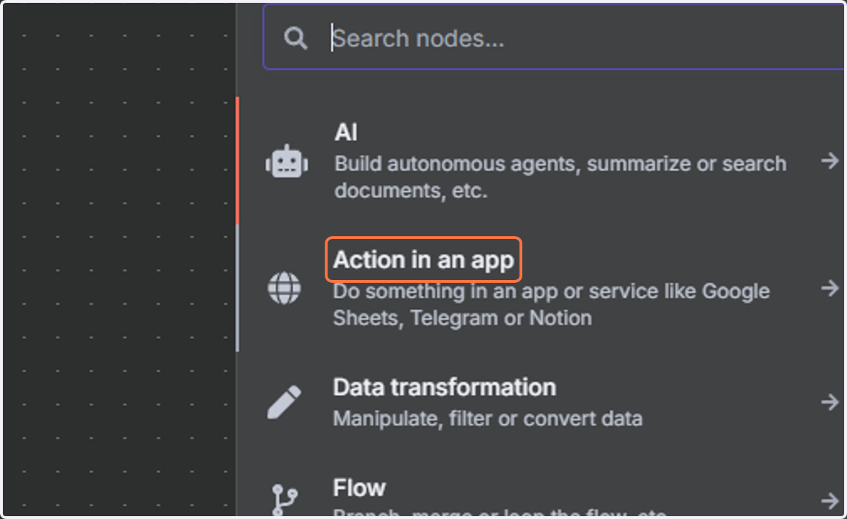 Select on Action in an app.