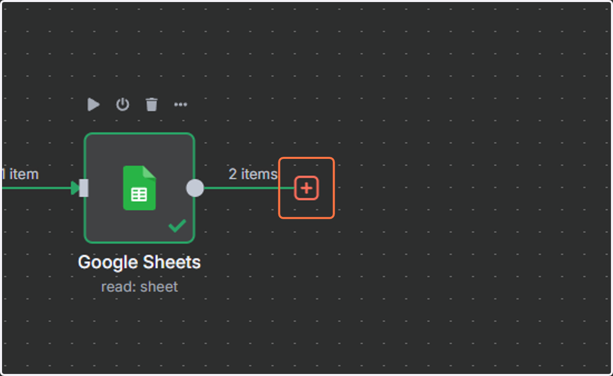 Go back to your workflow and click on "+" to add a new node.