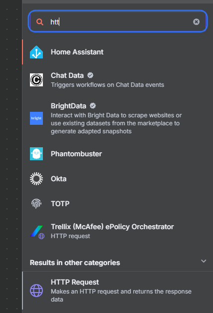 Select "Action in an app" and choose HTTP Request.