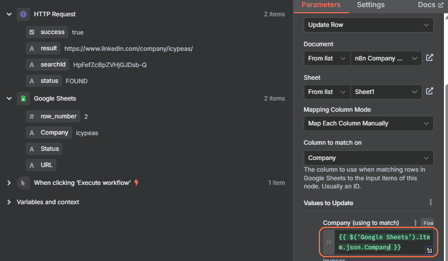 Drag and drop the Company element (from the left panel) into the Company field. It should display a reference to the email field as shown.