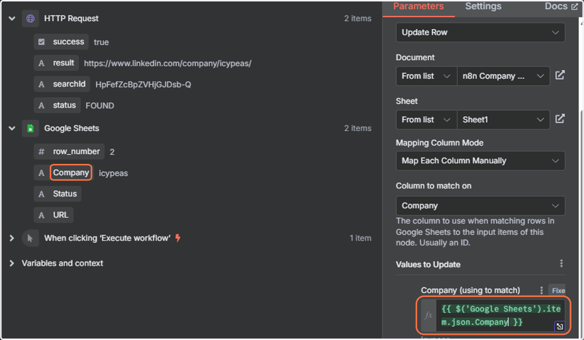 Drag and drop the Company element (from the left panel) into the Company field. It should display a reference to the email field as shown.
