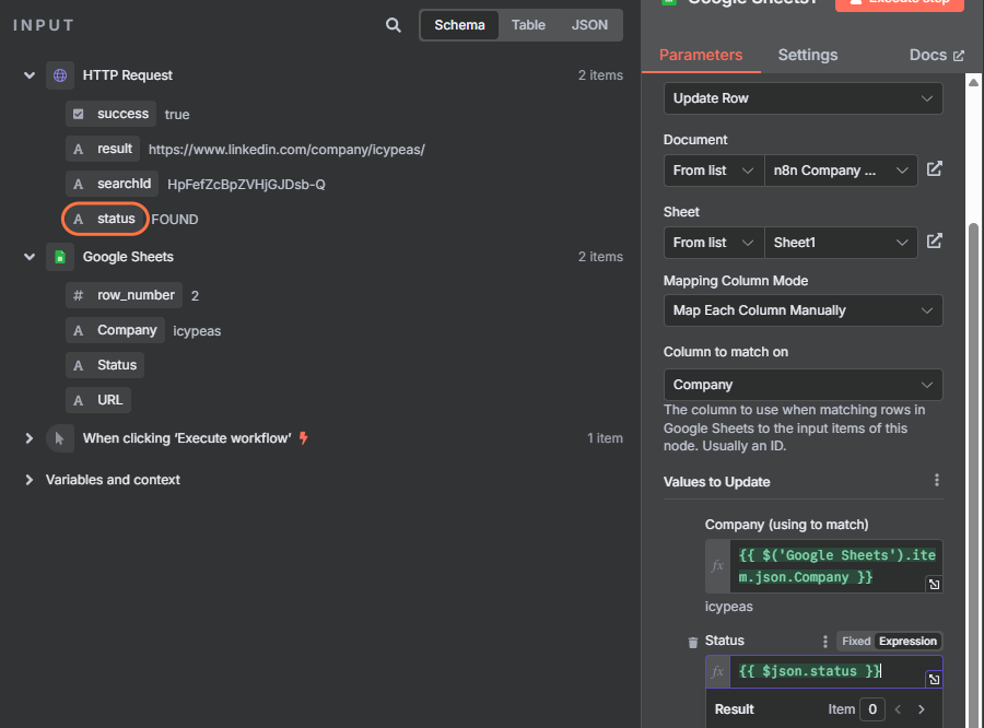 Do the same with the status column element—drag and drop it into the "Status" field.