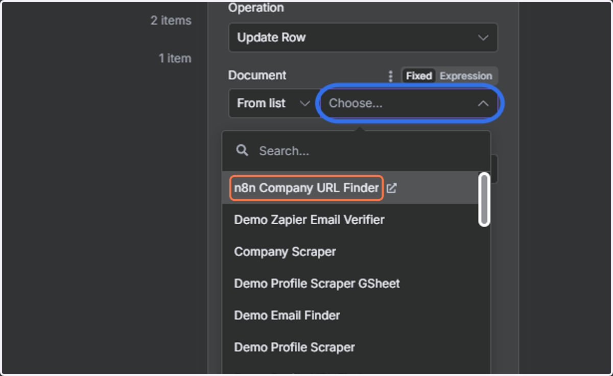 Click on "Choose" and select your Google Sheet document.