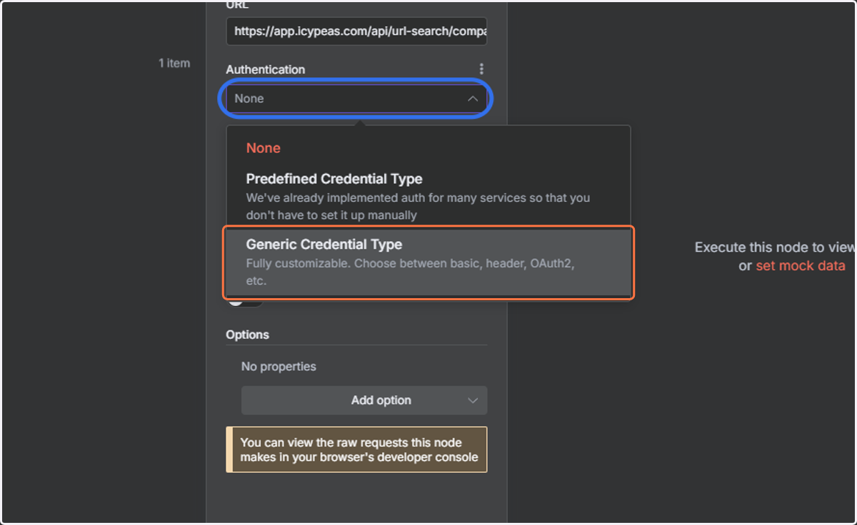 Click on "None" and select "Generic Credential Type".