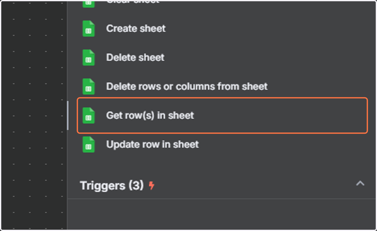 Select on Get row(s) in sheet.