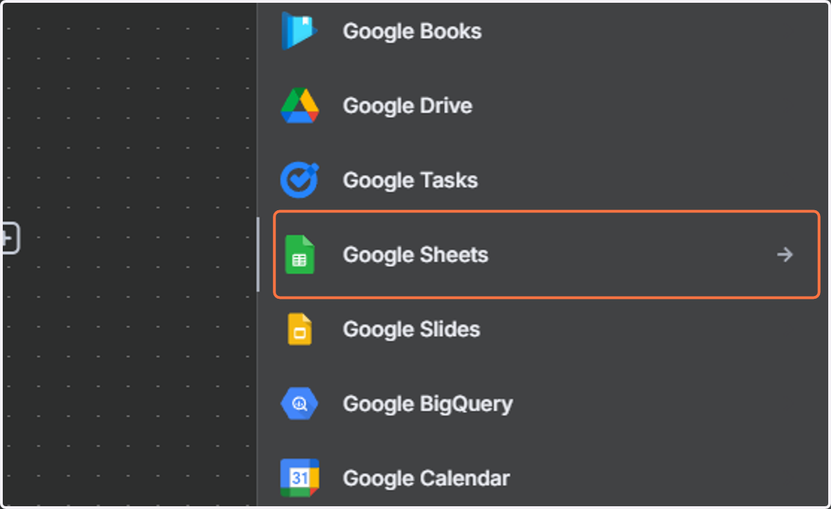 Choose Google Sheets.