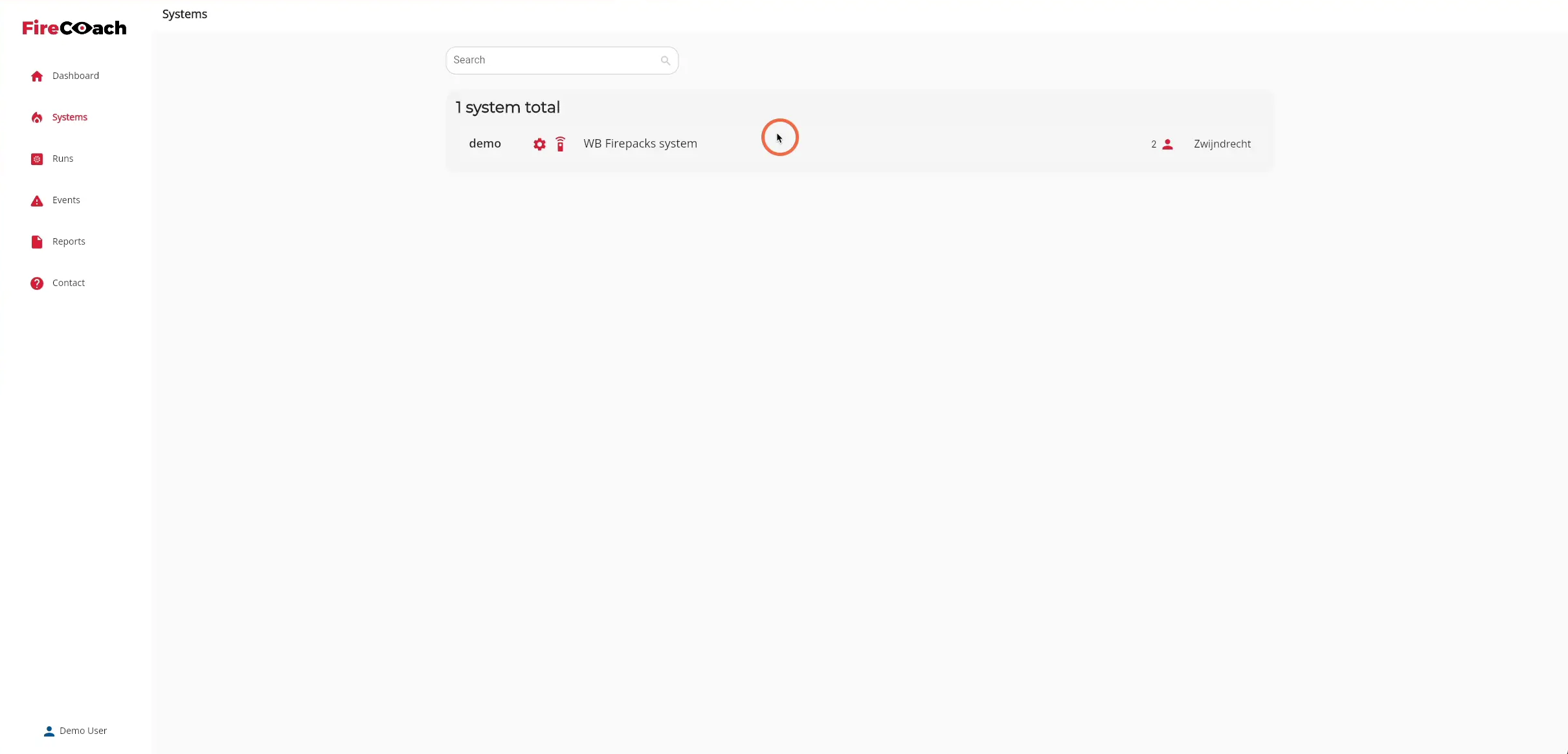 Click on the system where you would like to show and setup the pump in and outlet of a Firepack