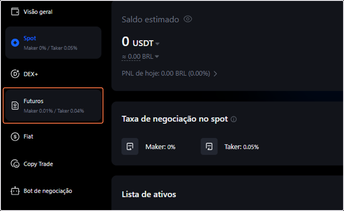 Clique em Futuros