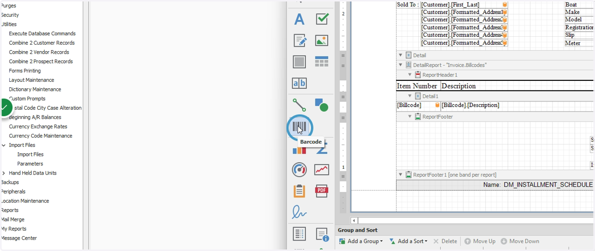 Click insert Barcode feature