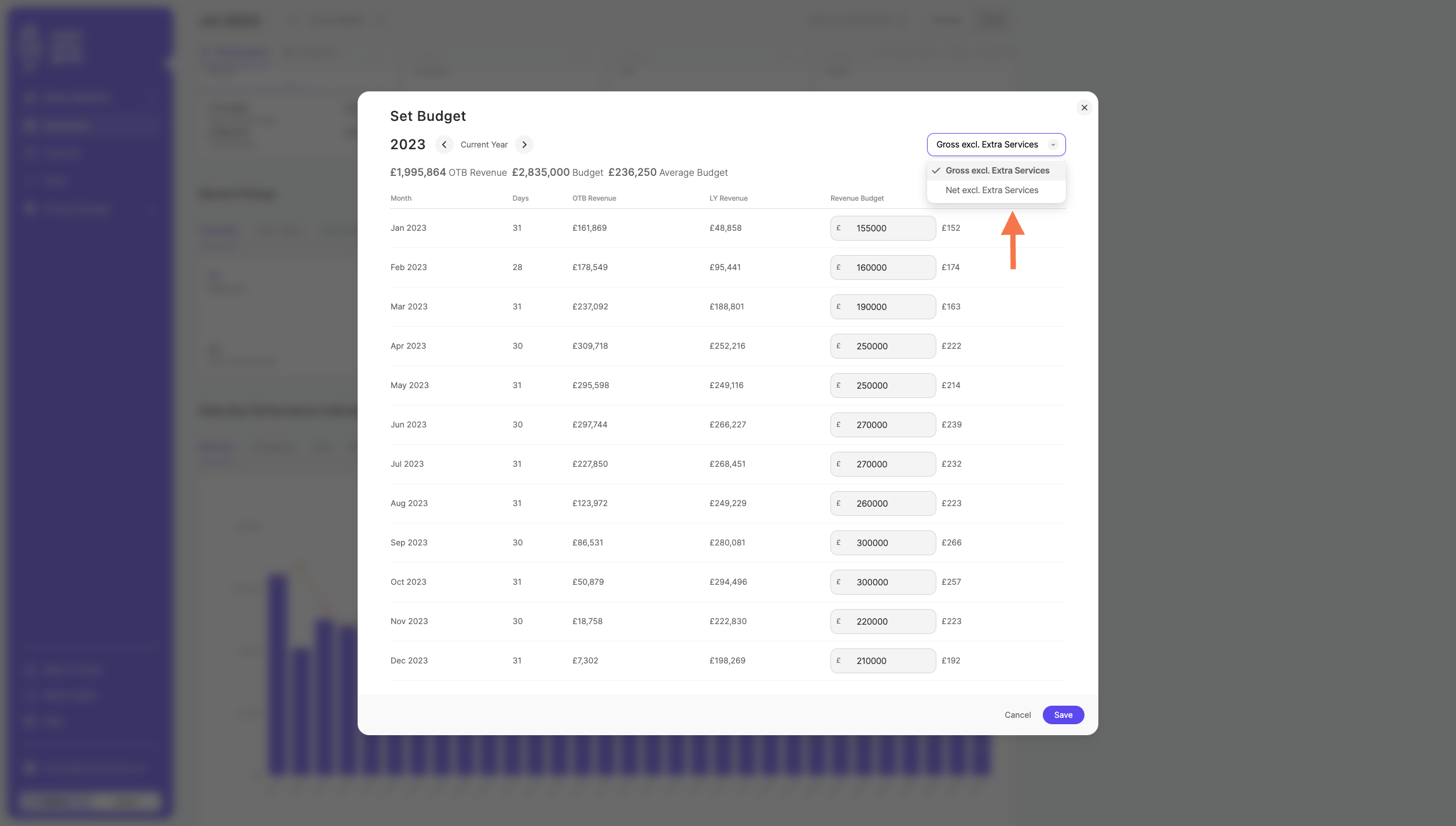 You can set your Gross or Net Budget (both excluding extra services)