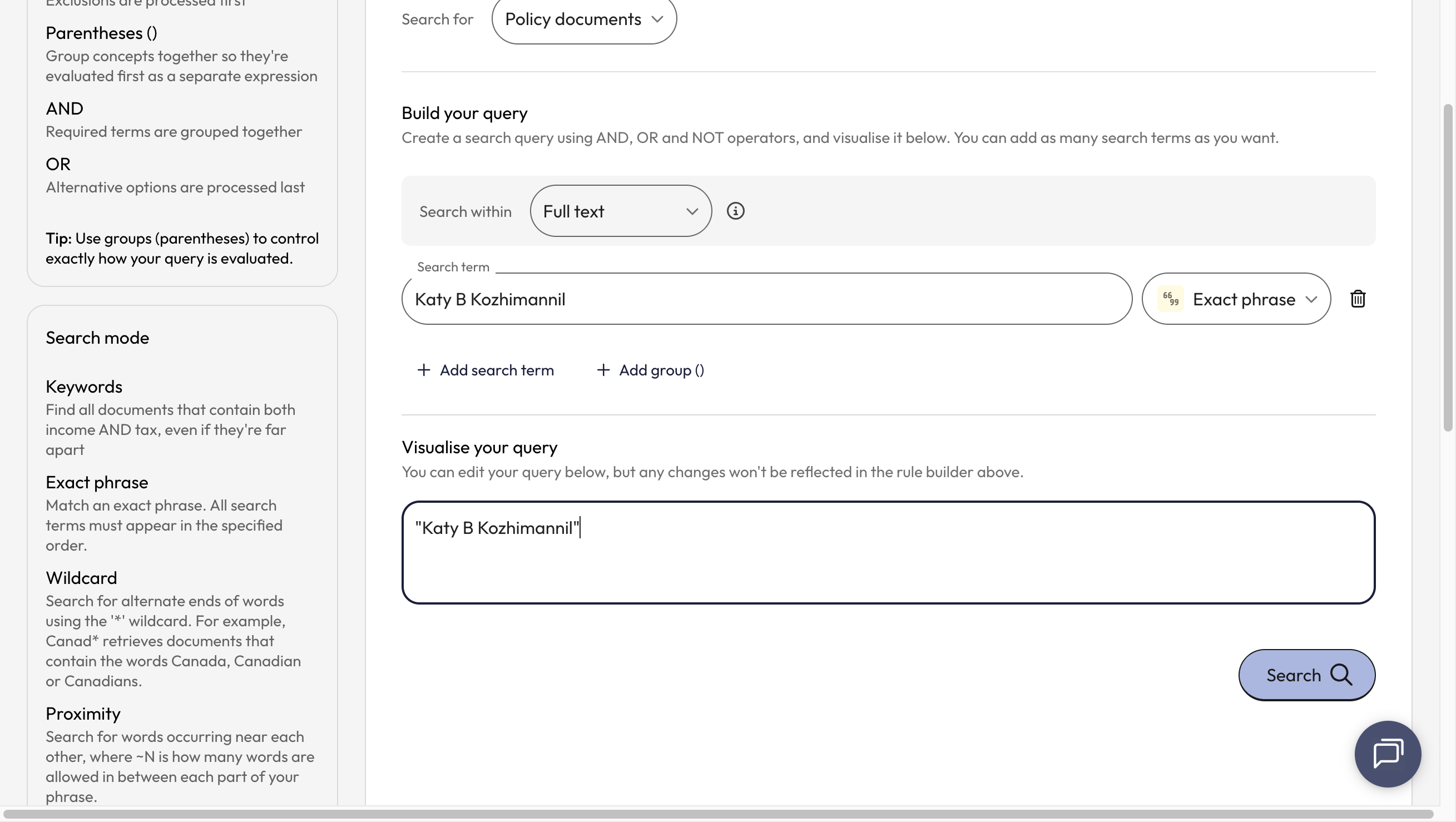 See your query in the 'Visualise your query' box