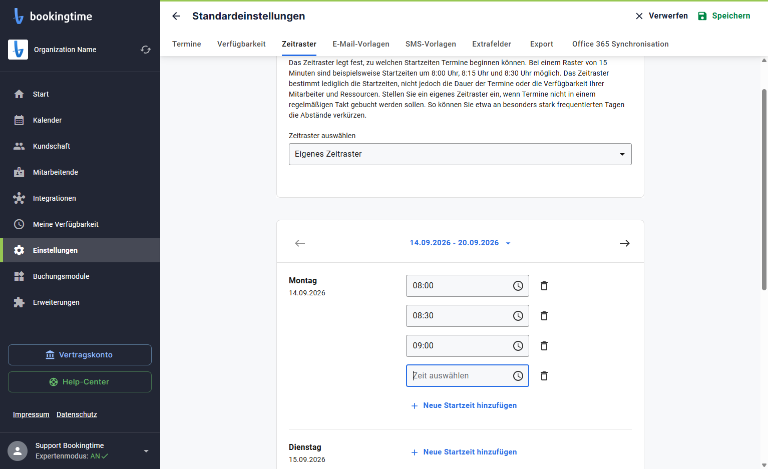 Der letzte Termin beginnt um 09:00 Uhr und endet um 09:30 Uhr.
