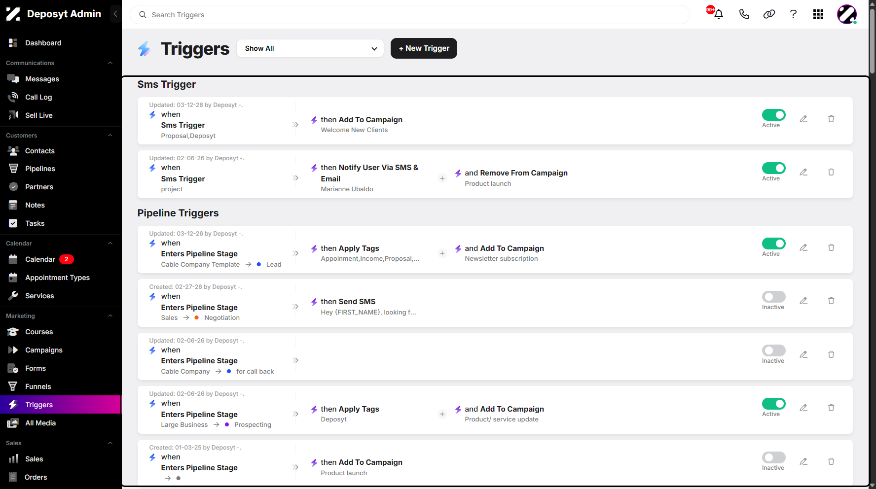 Step 2: You will then be navigated to the Triggers tab.