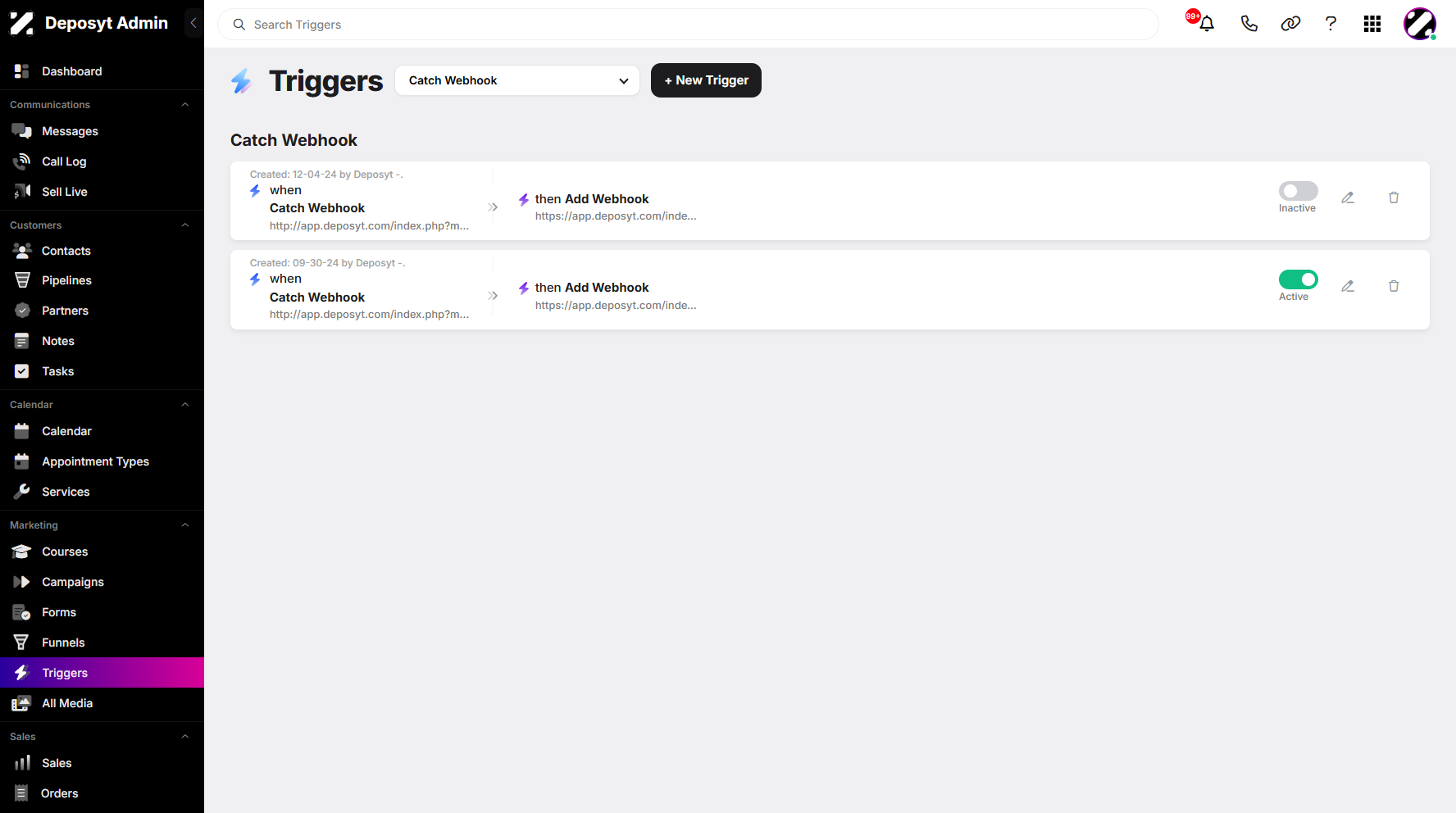 Step 6: Your triggers will be immediately filtered according to your choice.