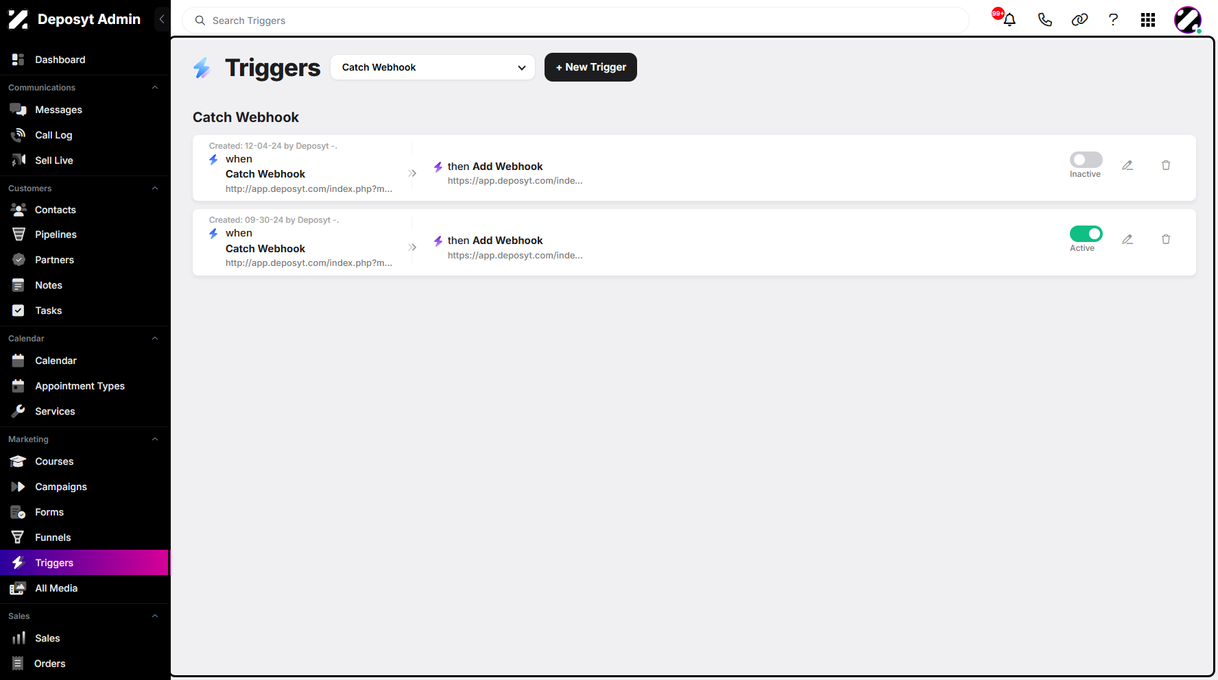 Step 6: Your triggers will be immediately filtered according to your choice.