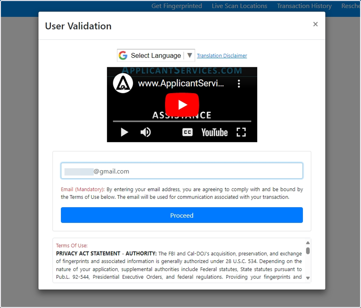 Enter your email, and click on "Proceed" to access your account