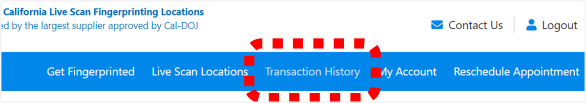 Click on the "Transaction History" menu option at the top of the page
