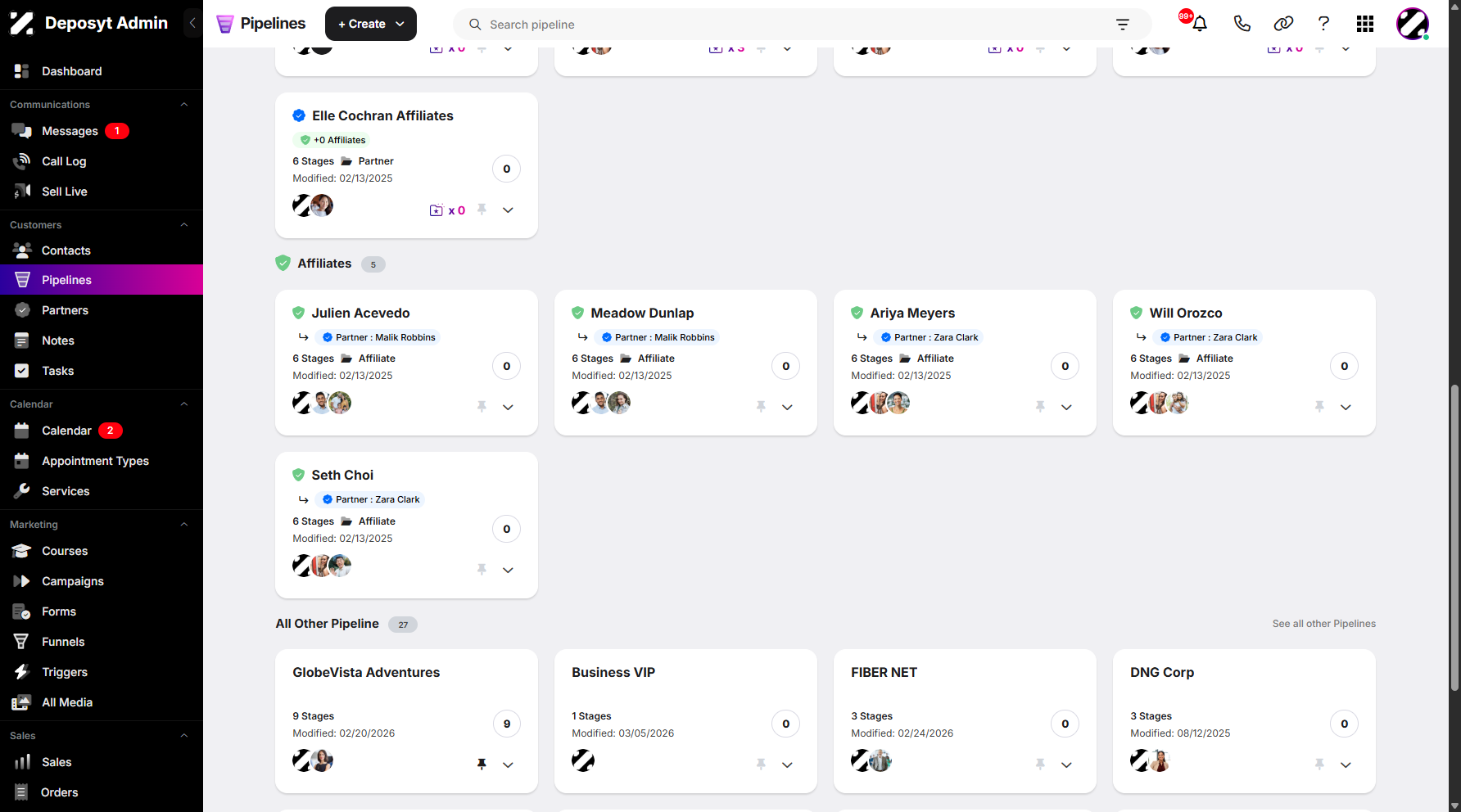 Step 4: While the green badge icon indicates that the pipeline is connected to an affiliate. This visual cue helps users quickly identify pipelines associated with affiliate accounts, making it easier to understand which pipelines involve affiliate-related activities.