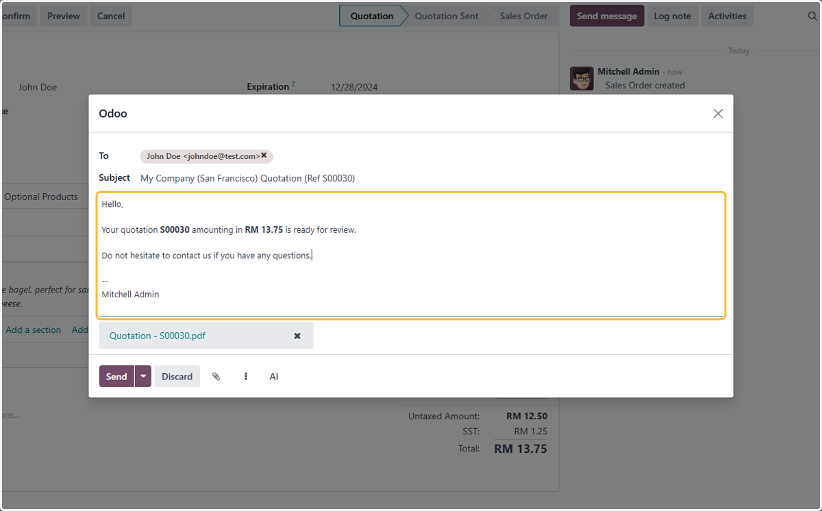 Email is automatically drafted. Edit any necessary details