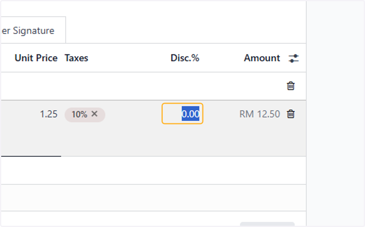 Fill in any discount or taxes