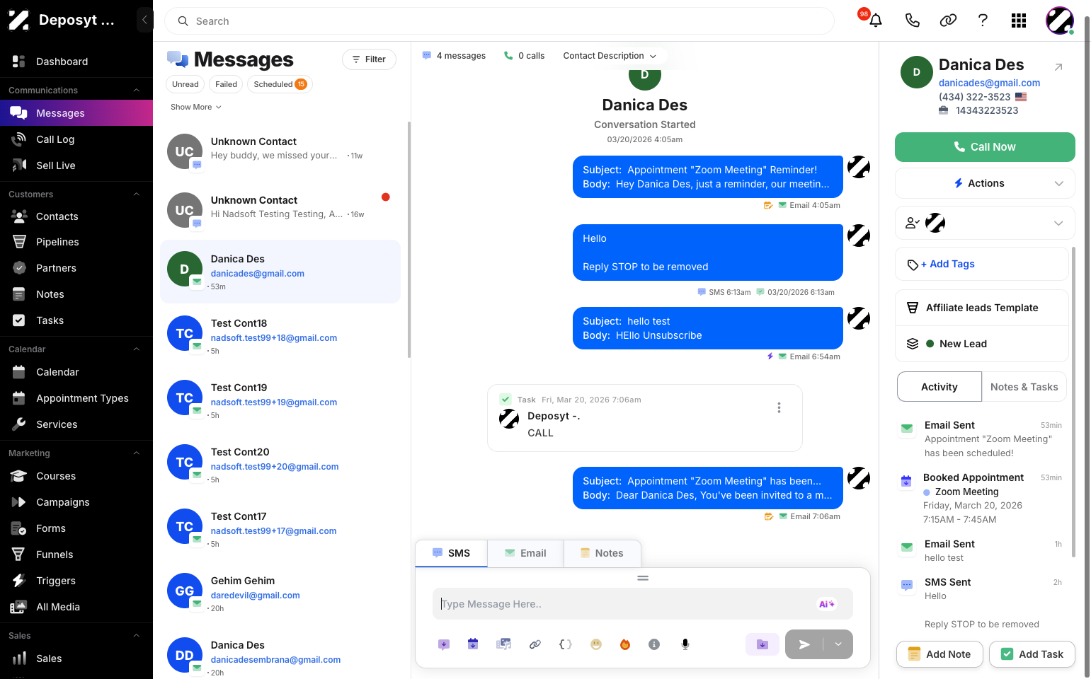 Step 3: Click on a message, and on the right side, you will see the customer details and available actions.