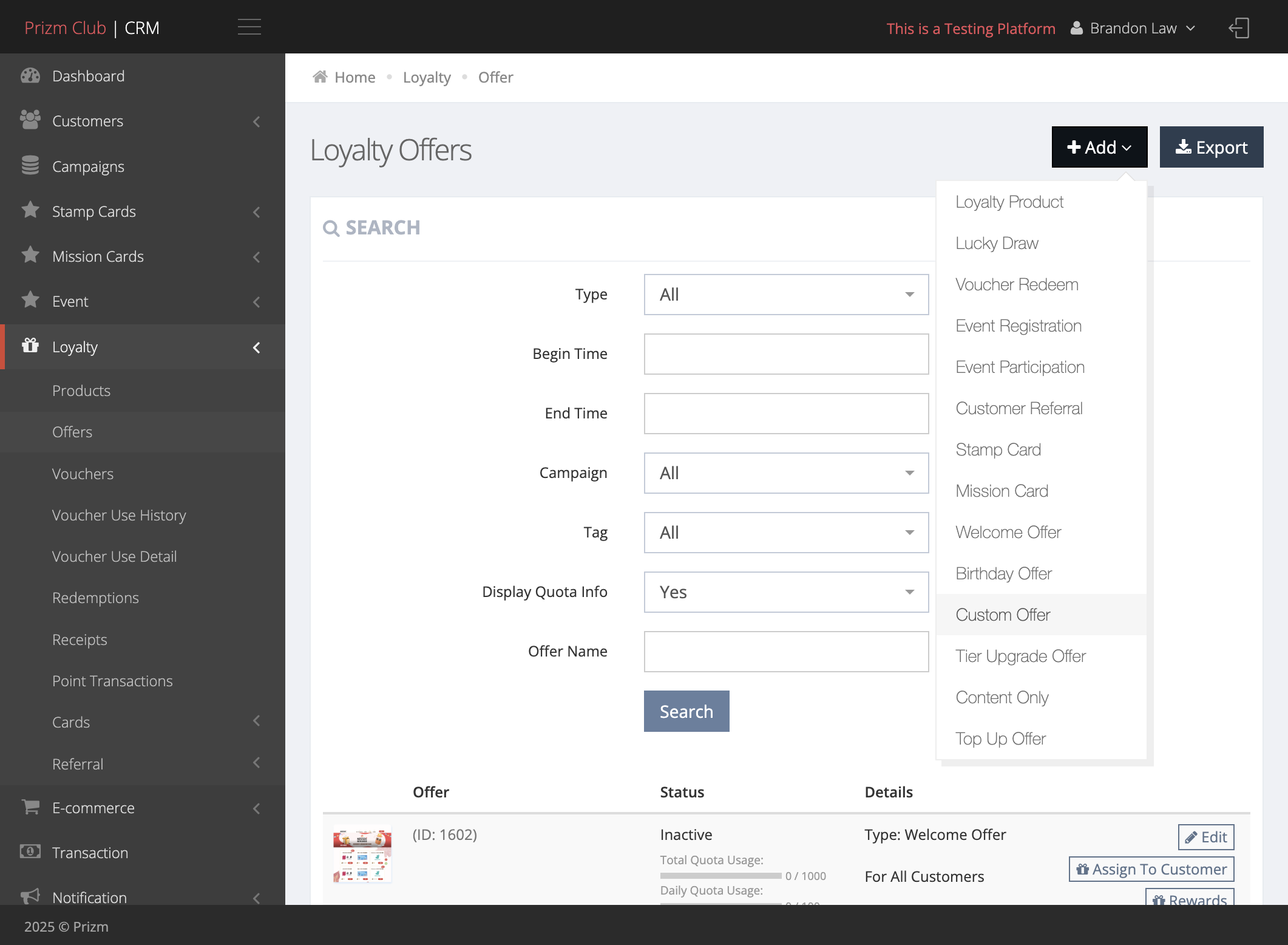 Click on Custom Offer