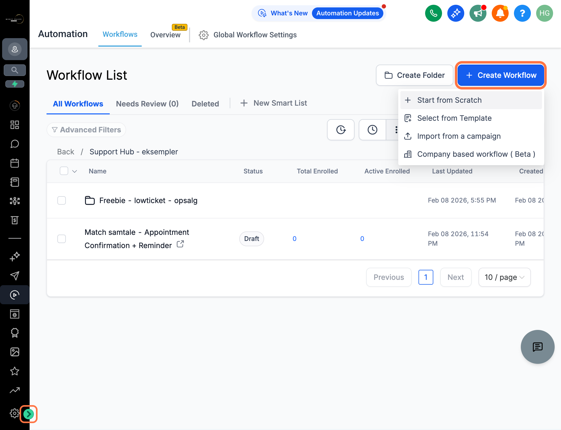 Opret et nyt workflow, klik på "Start from Scratch"