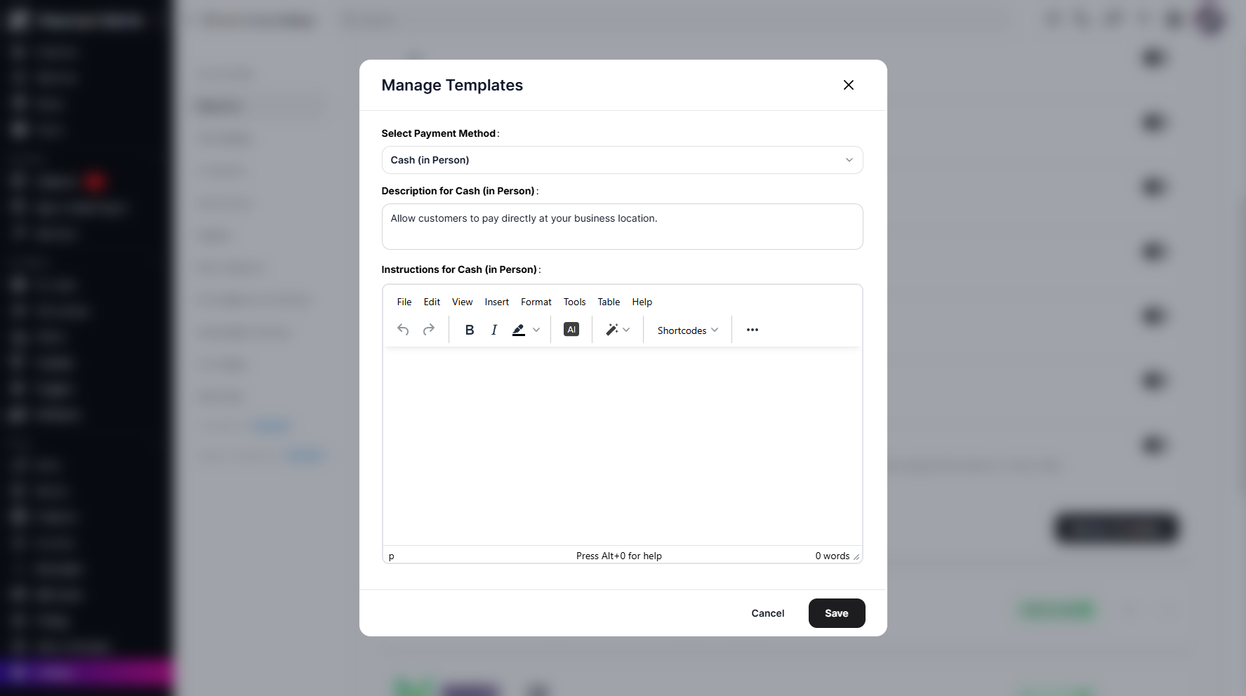 Step 6: A pop-up window will appear, allowing you to manage your templates.