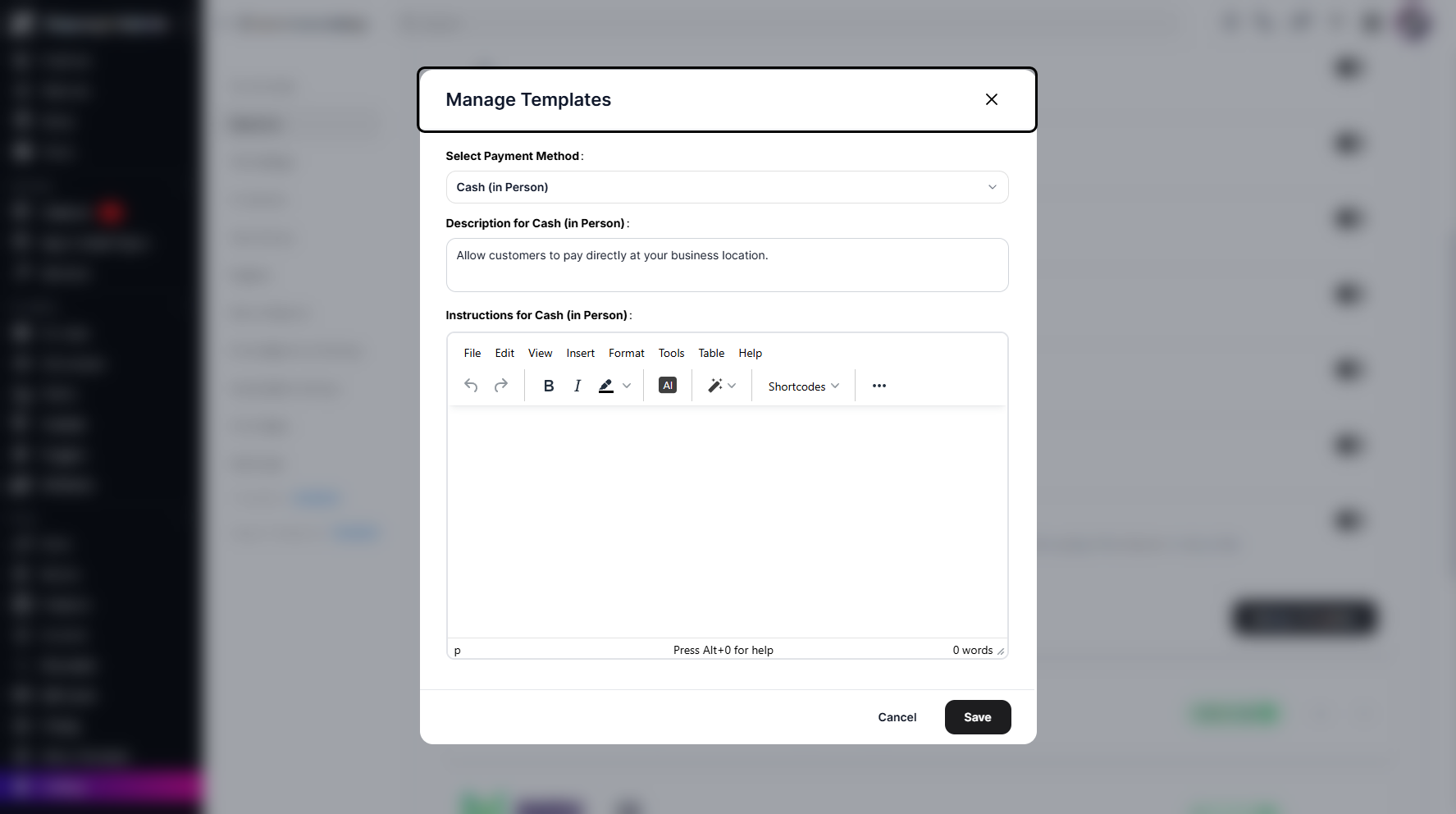 Step 6: A pop-up window will appear, allowing you to manage your templates.