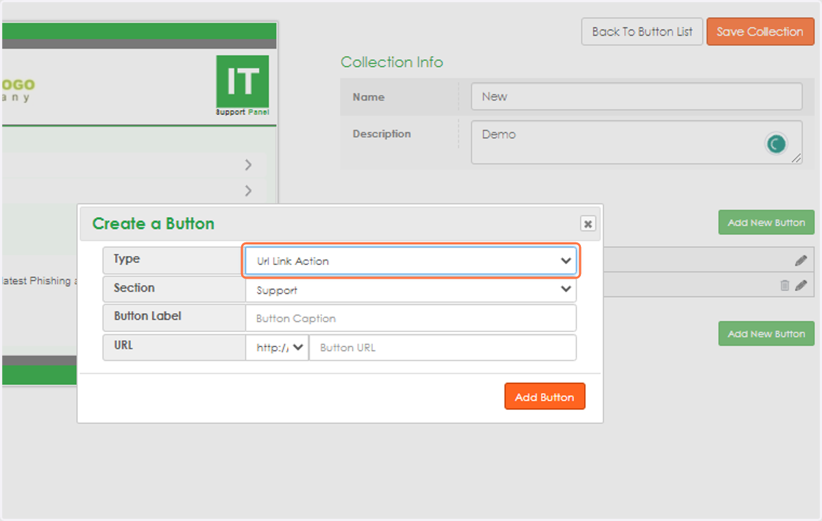 Fill in the other buttons according to your needs. You can add up to 8 buttons between the 2 sections.