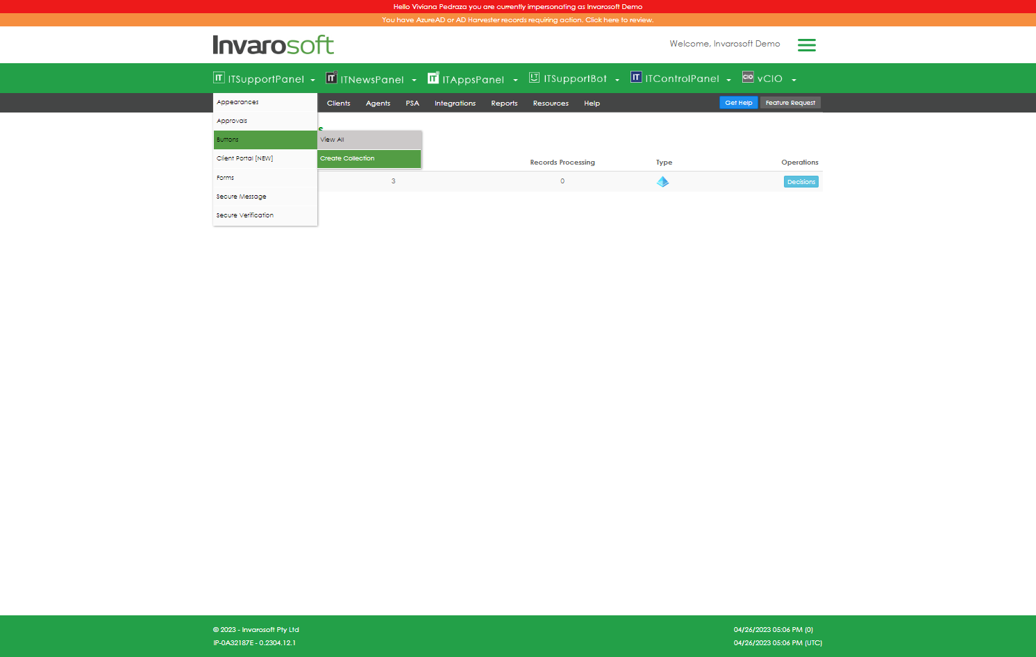 Click on ItSupportPanel, Buttons, and then Create Collection (Or choose one you want to edit)