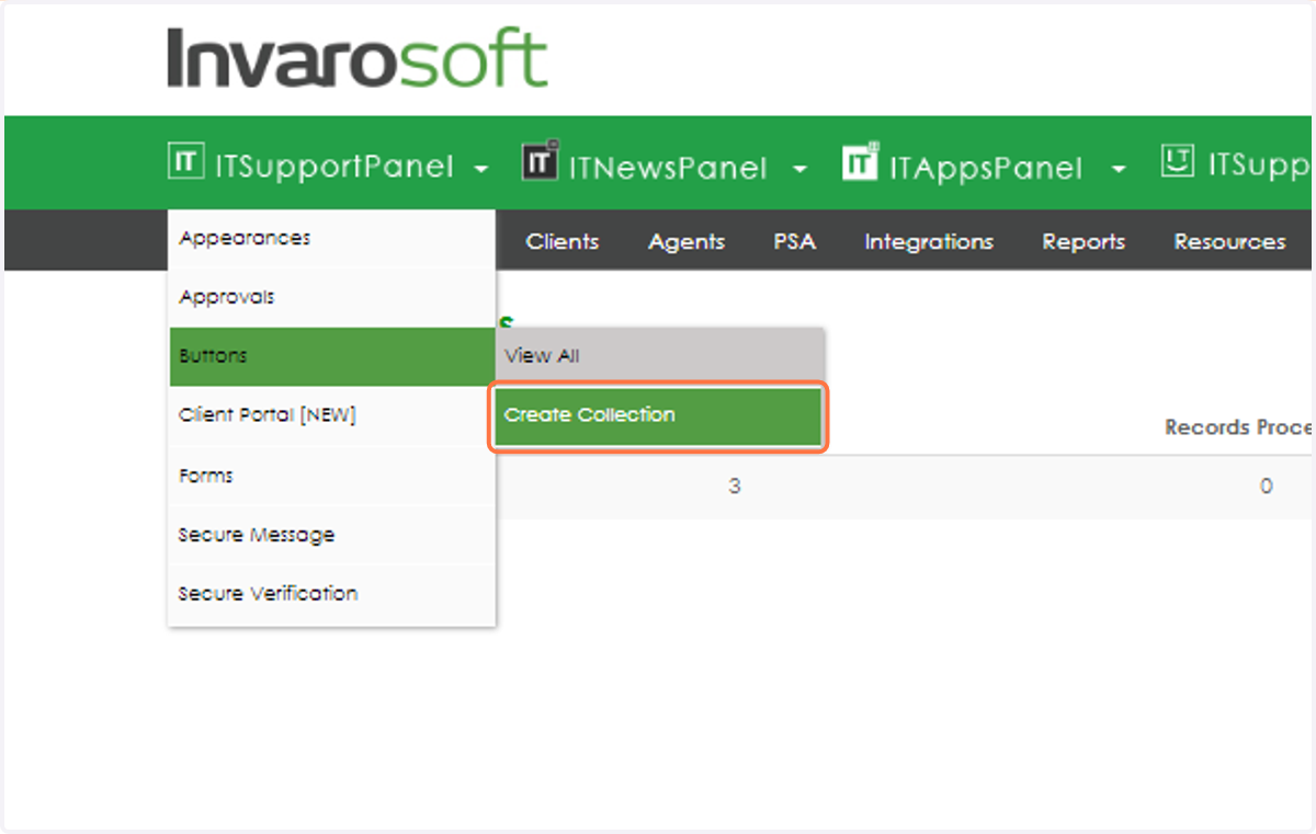 Click on ItSupportPanel, Buttons, and then Create Collection (Or choose one you want to edit)