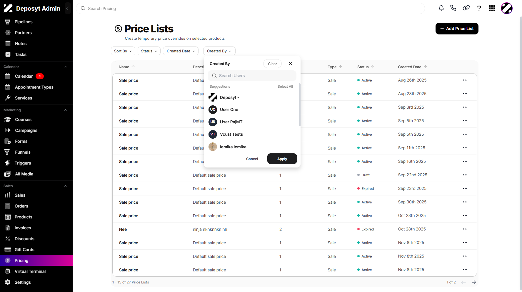 Step 4: A pop-up list will appear, prompting you to select one or more users.