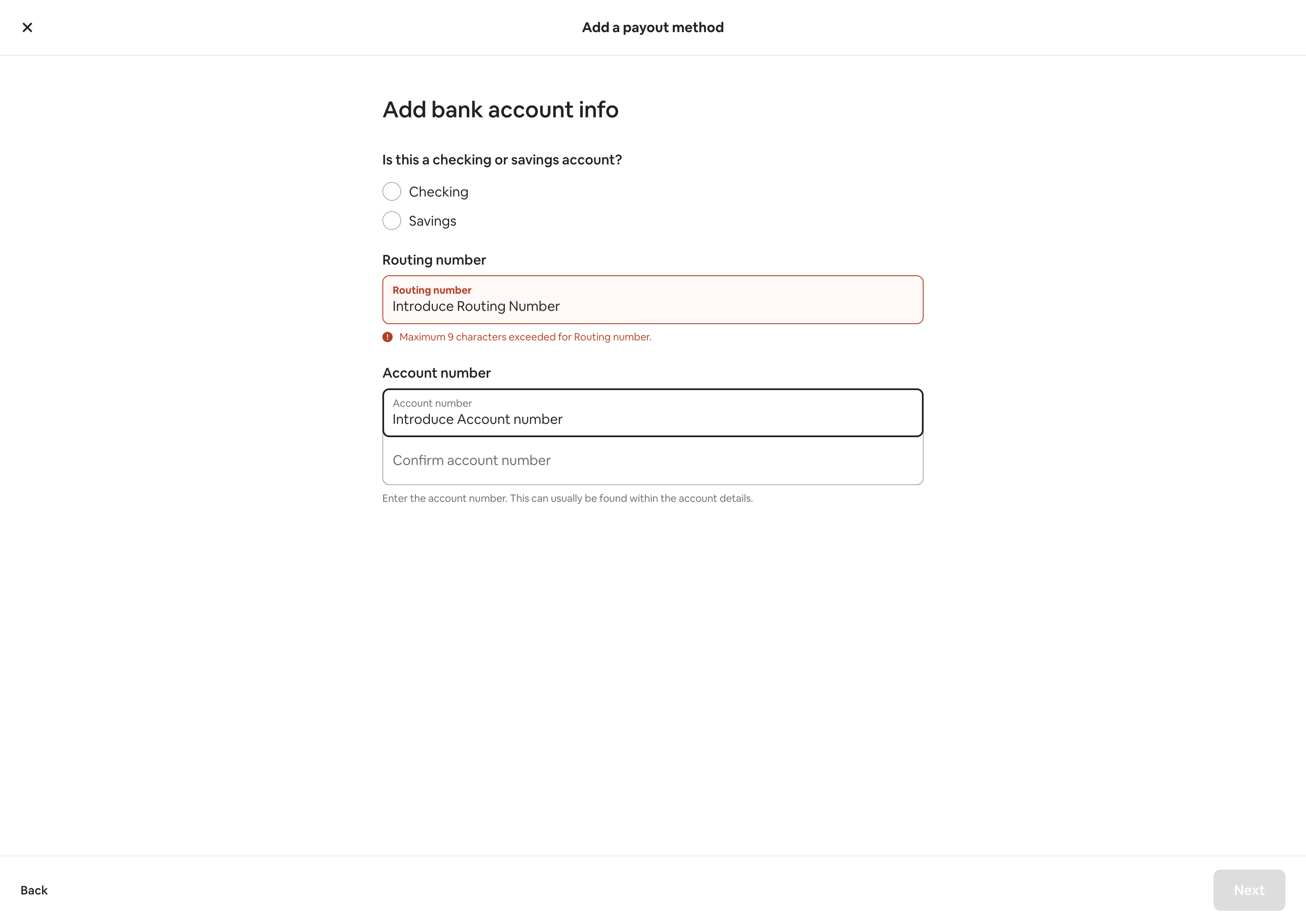 Type "Introduce Account number"