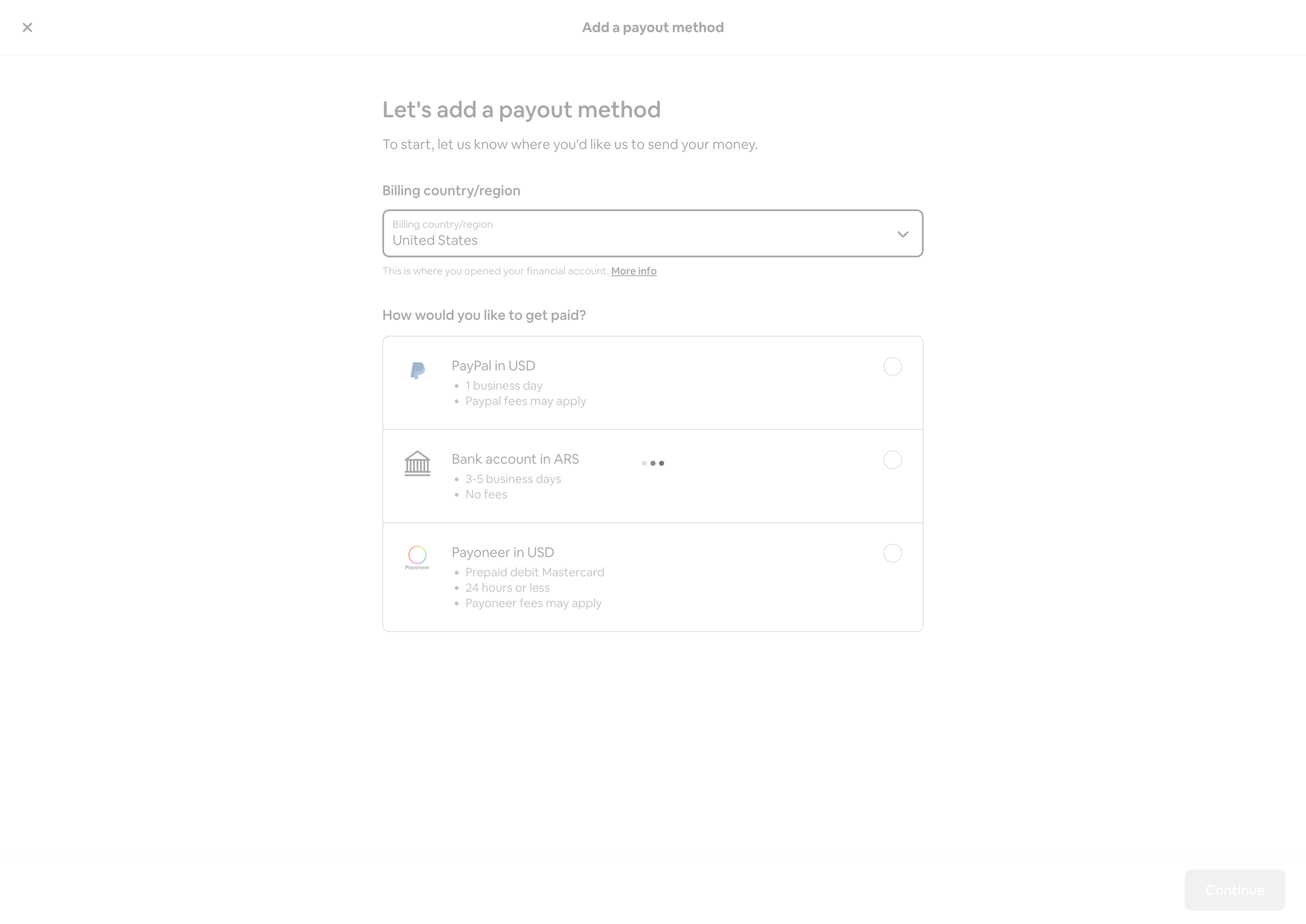 Select United States from Billing country/region…