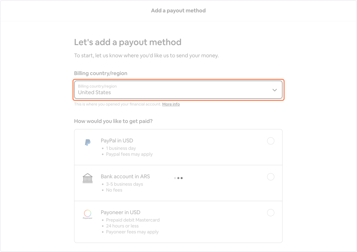 Select United States from Billing country/region…