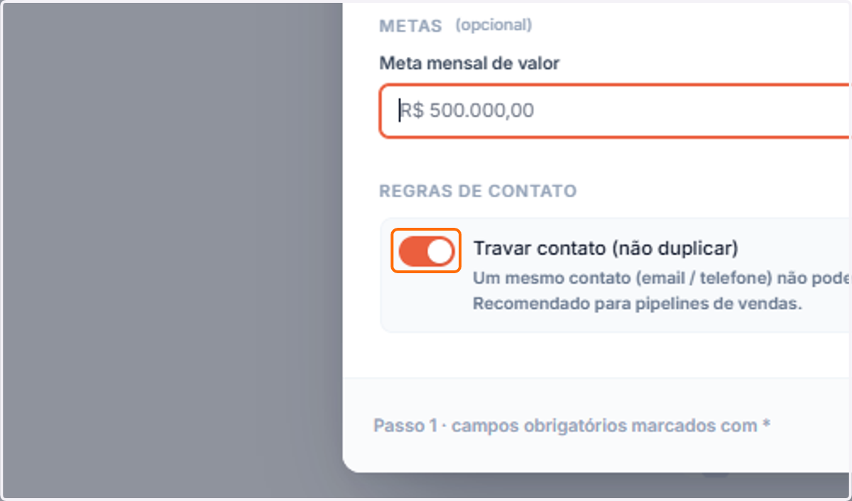 Defina a Trava de contato