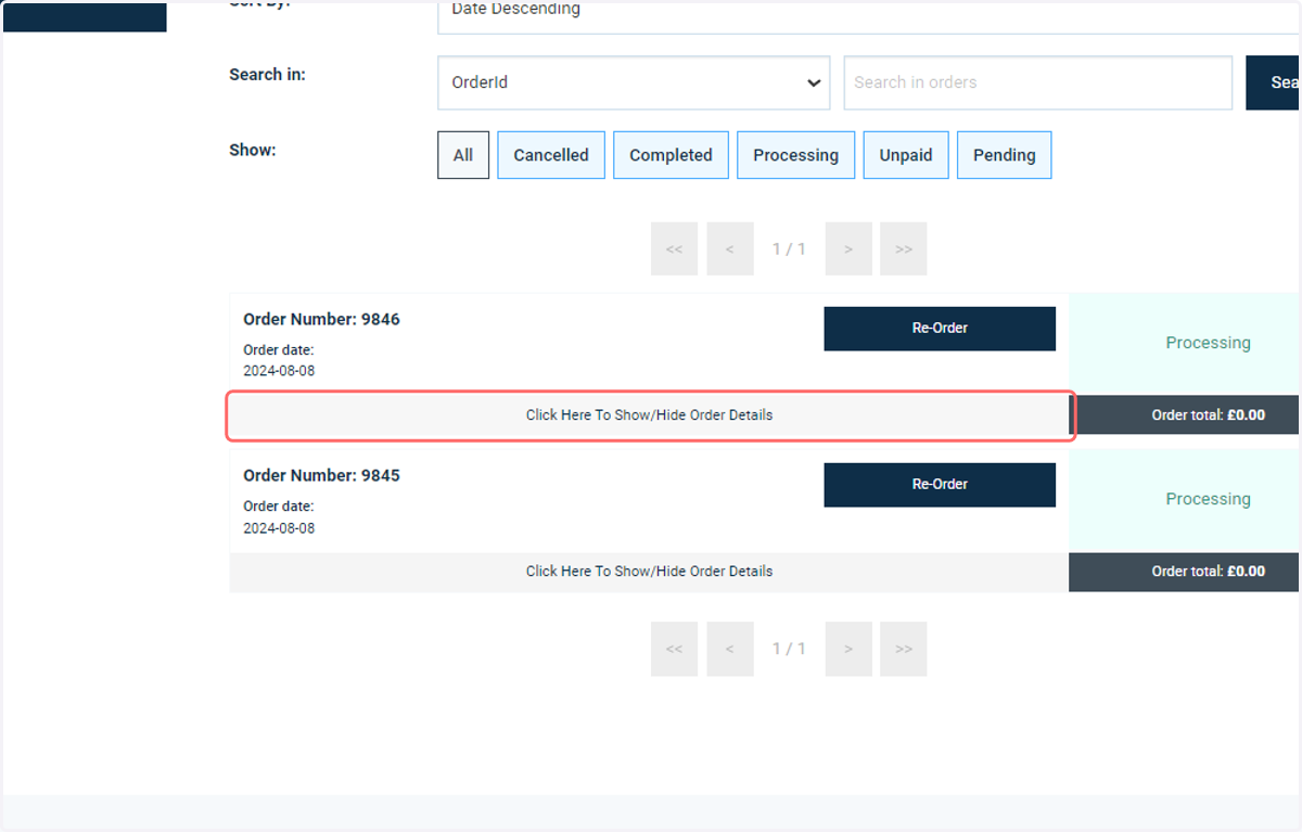 Navigate to the order containing the downloadable product