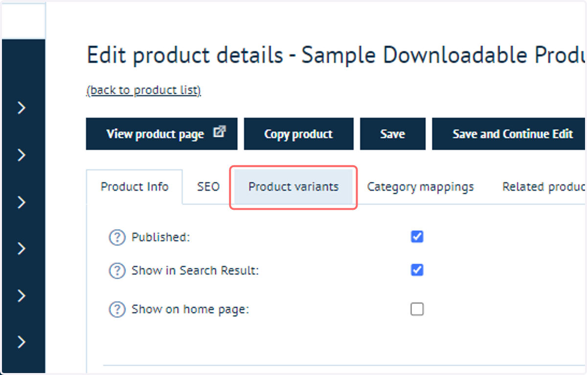 Click on Product variants