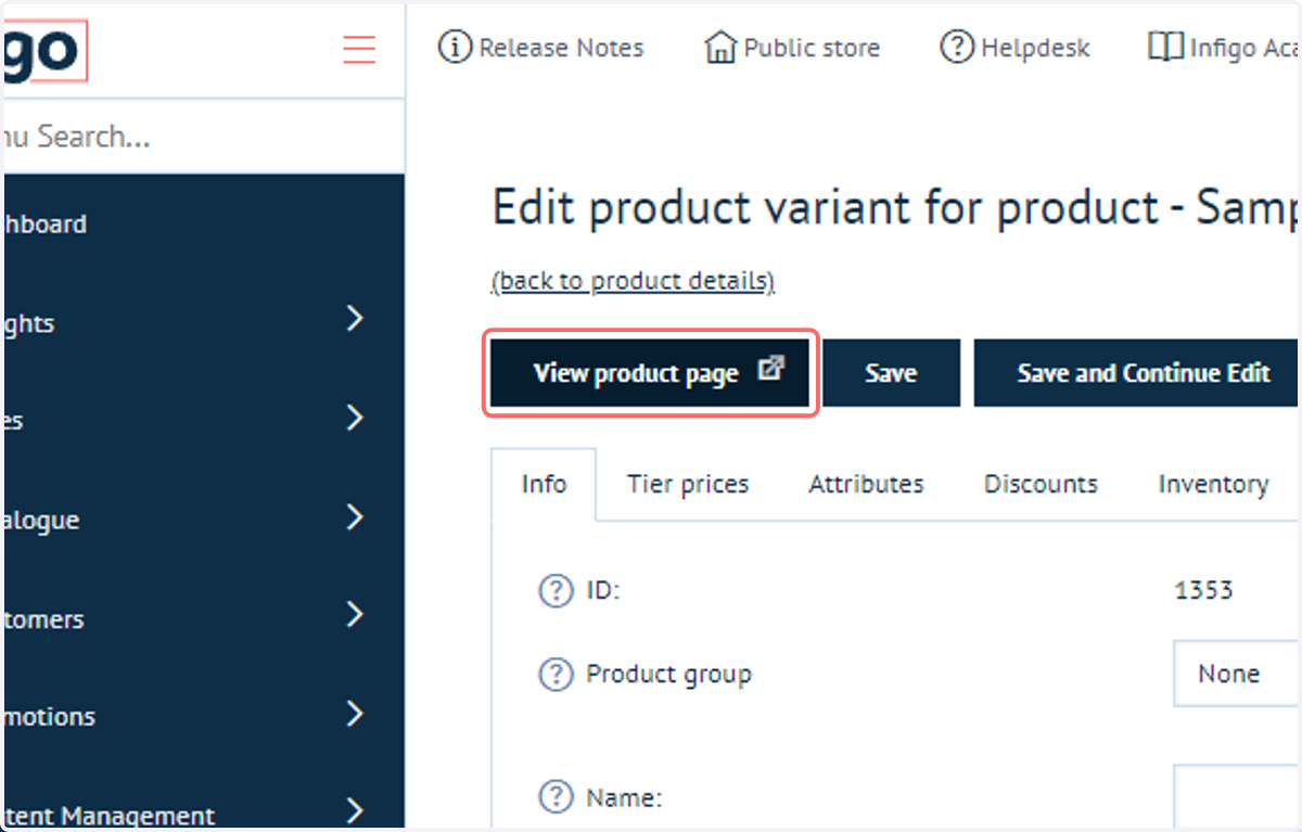 Click on View product page