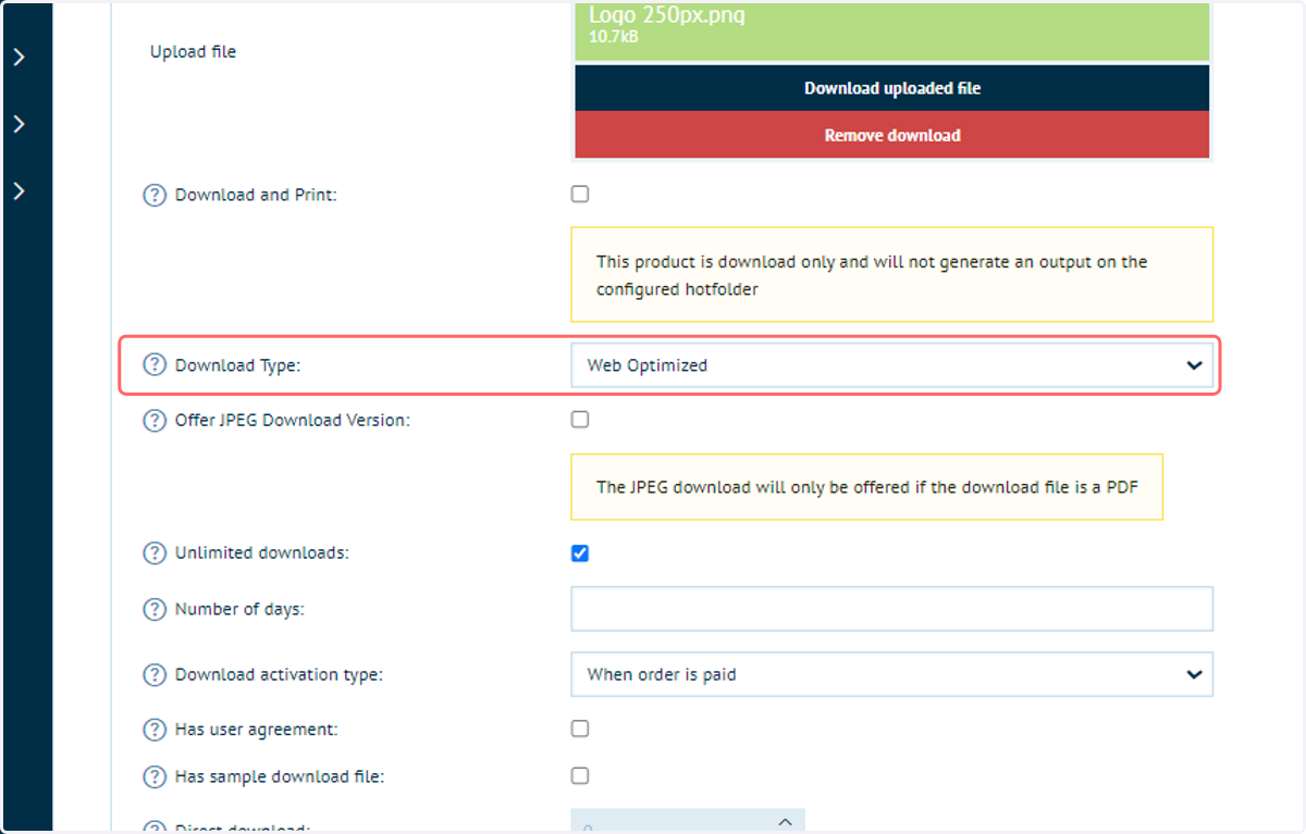 Select a download type