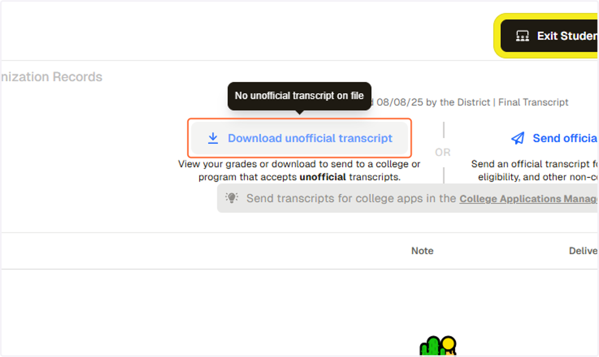 Click on Download unofficial transcript