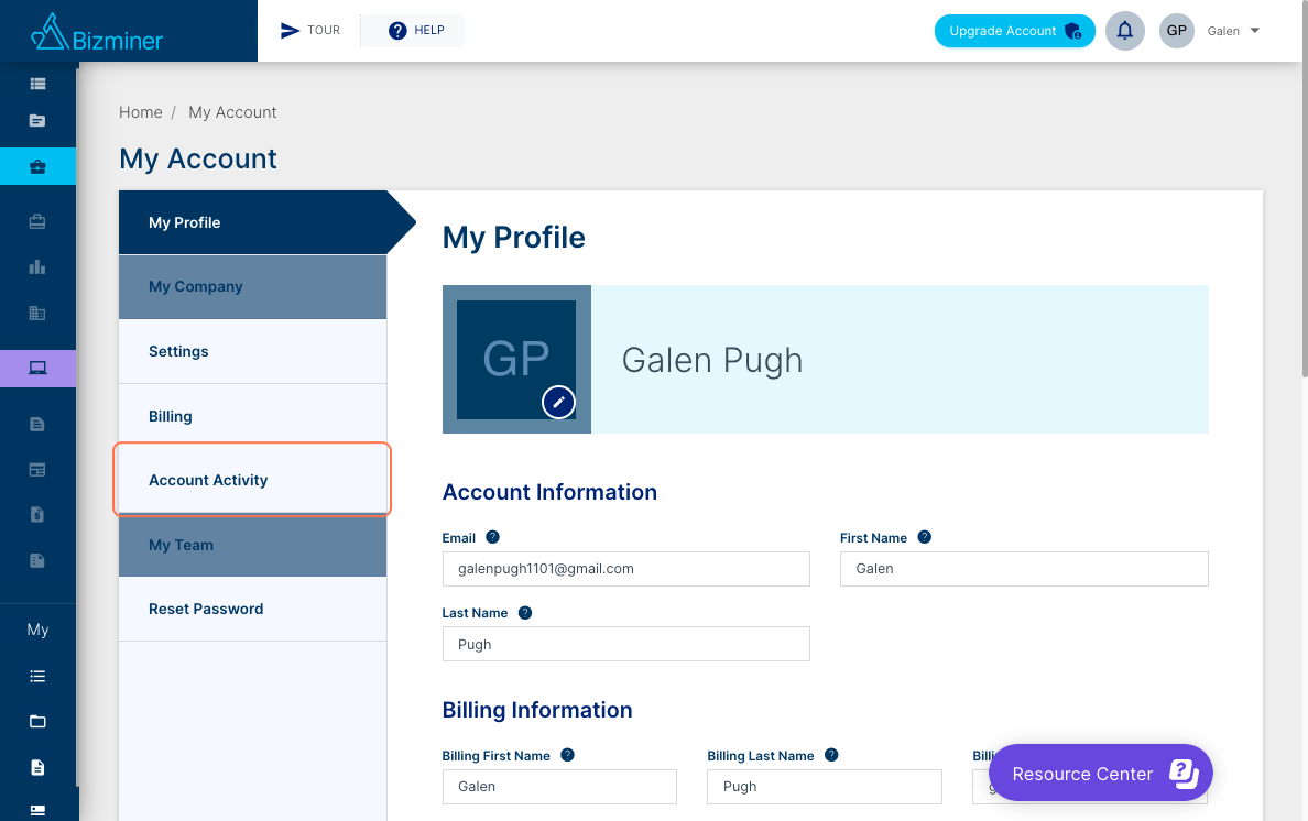 Click on Account Activity
