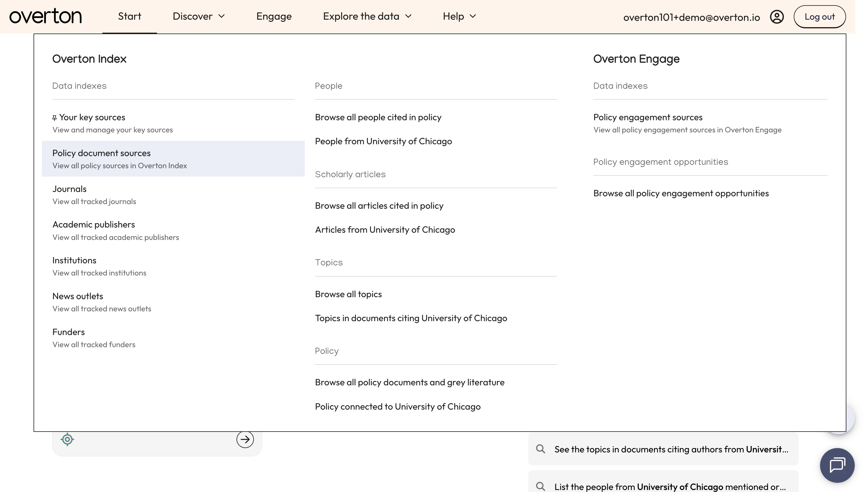 Click on the 'Explore the data' menu and select 'Policy document source' from our 'Data indexes'