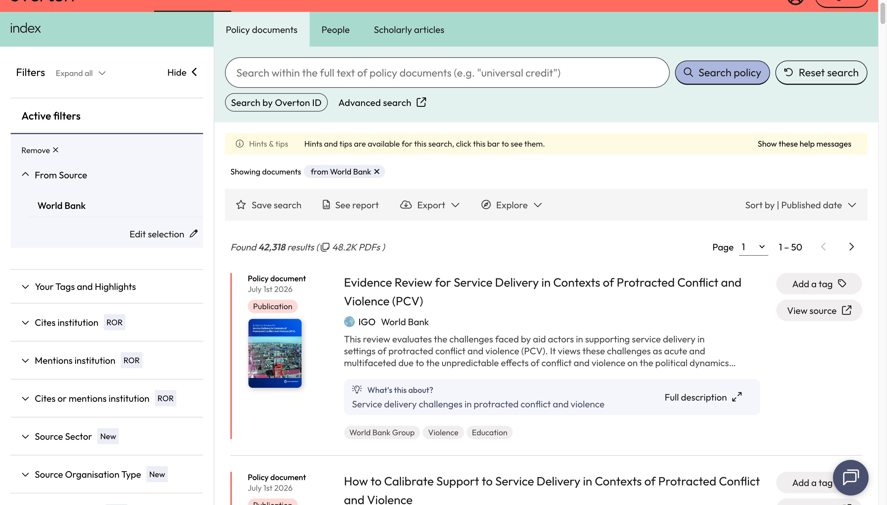 Use the action bar to save a search, generate a summary report, export* or explore further.